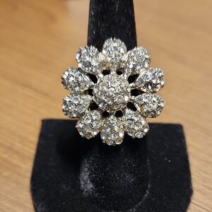 Silver Starburst Crystal Cocktail Ring